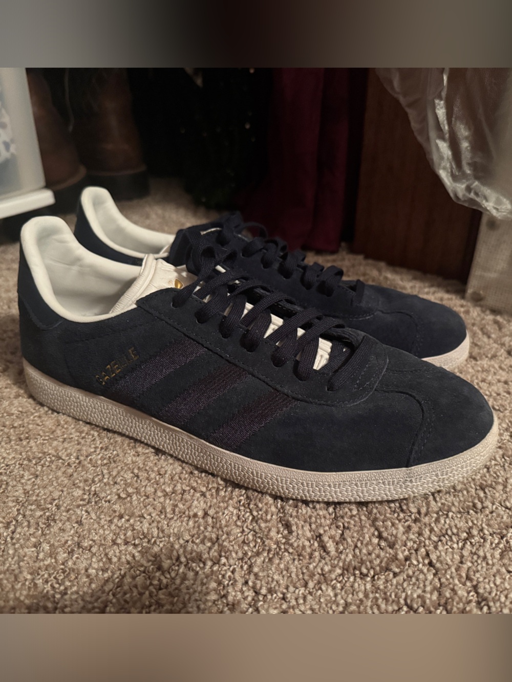 adidas Gazelle Women's Suede Sneakers - Navy with White Accents